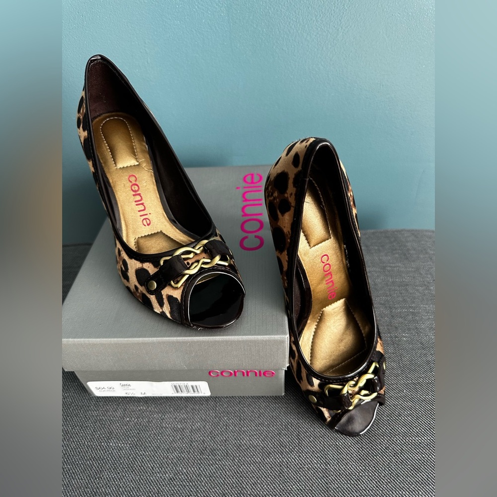 Connie Lydia Leopard Peep Toe Heels